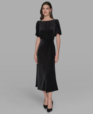 Women's Velvet Pinstripe Midi Dress