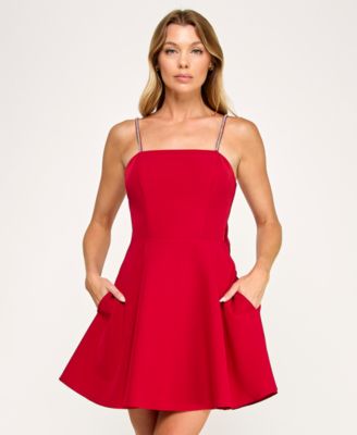 City Studios - Juniors' Square Neck Rhinestone Trimmed Straps Dress