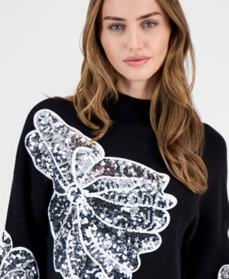 Women's Sequin Soutache Funnel-Neck Sweater
