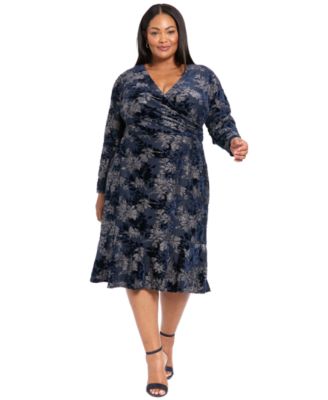 Plus Size Print V-Neck Long Sleeve Dress