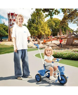 Toddler Tricycle Kids Trike for Ages 1-3 with Detachable Push Bar & Safety Harness for a Secure Ride