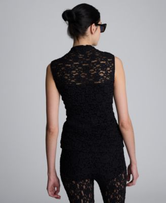 Women's Stretch Lace Mock Neck Tank Top