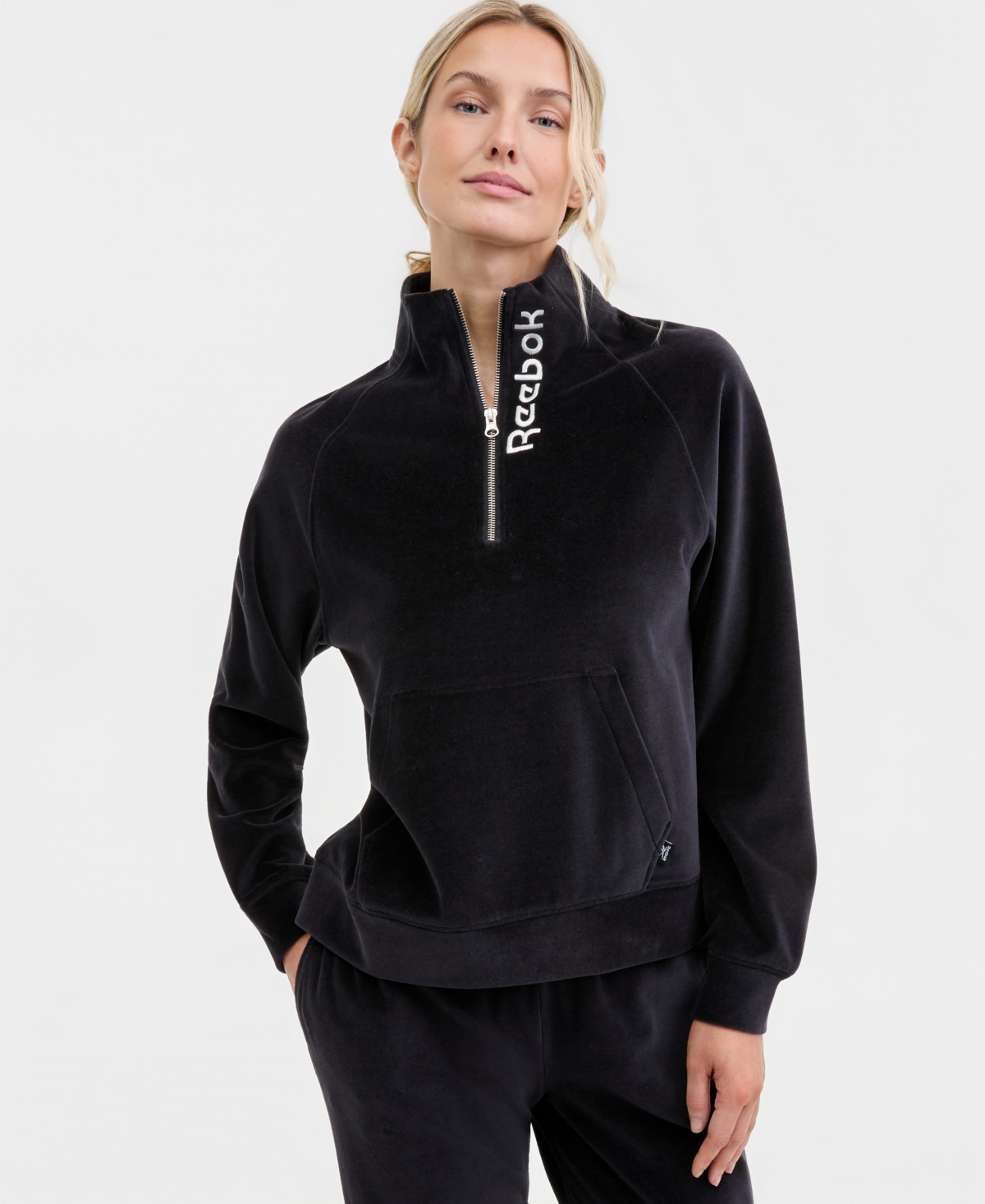 Reebok Women's New Heritage Velour Half Zip Collared Top