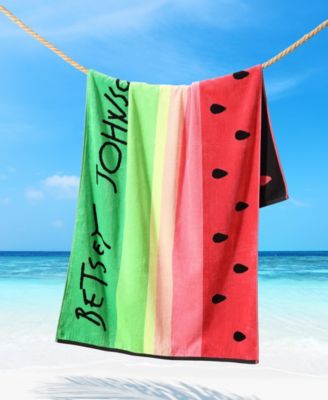 Watermelon Stripe Printed Cotton Blend Beach Towel, 36" x 72"
