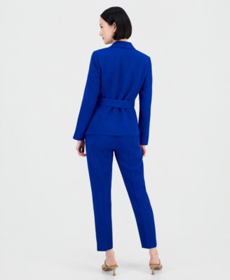 Women's Belted Asymmetrical Jacket & Slim-Fit Pantsuit Set