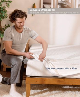 Copper Hypoallergenic Waterproof Cooling Mattress Protector, Queen