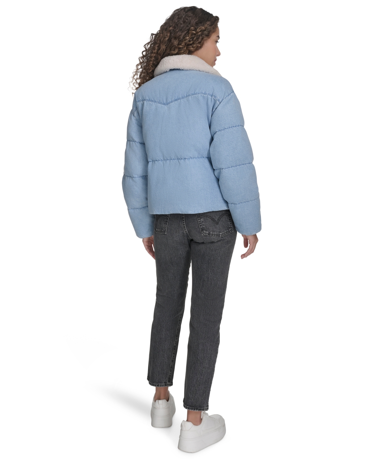 Levi's Western Denim Faux Shearling Collar Puffer Jacket In Blue