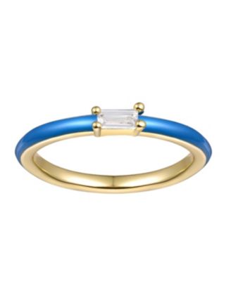 14k Gold Plated Cubic Zirconia Baguette Solitaire Colored Enamel Slim Stacking Ring