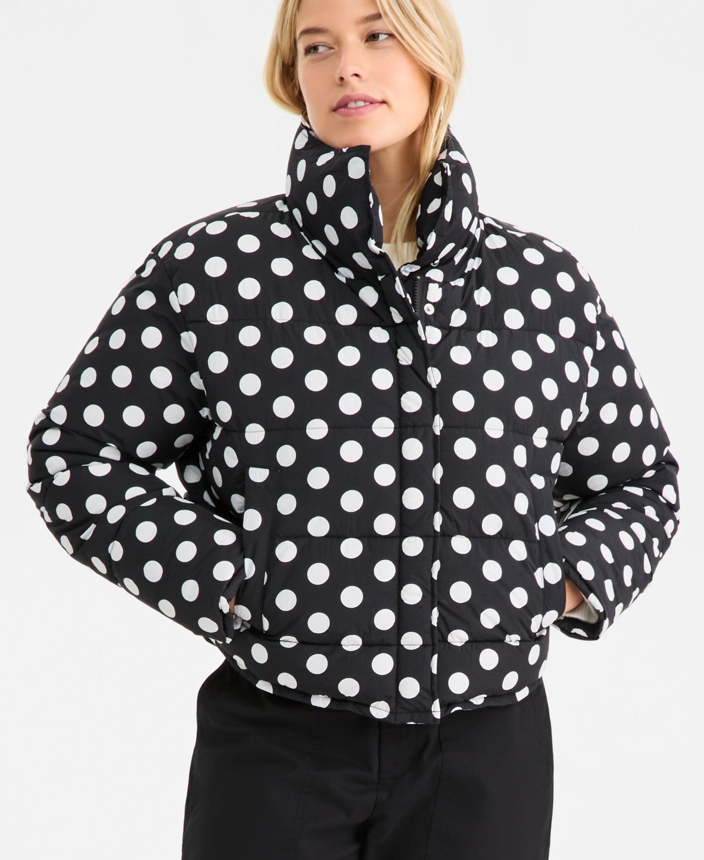 Женская куртка On 34th Cropped Dot Puffer, цвет: Чёрный комбинированный — фото 8