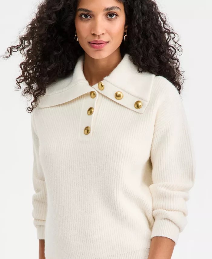 Women's Collared Button Pullover Sweater - thumbnail 3