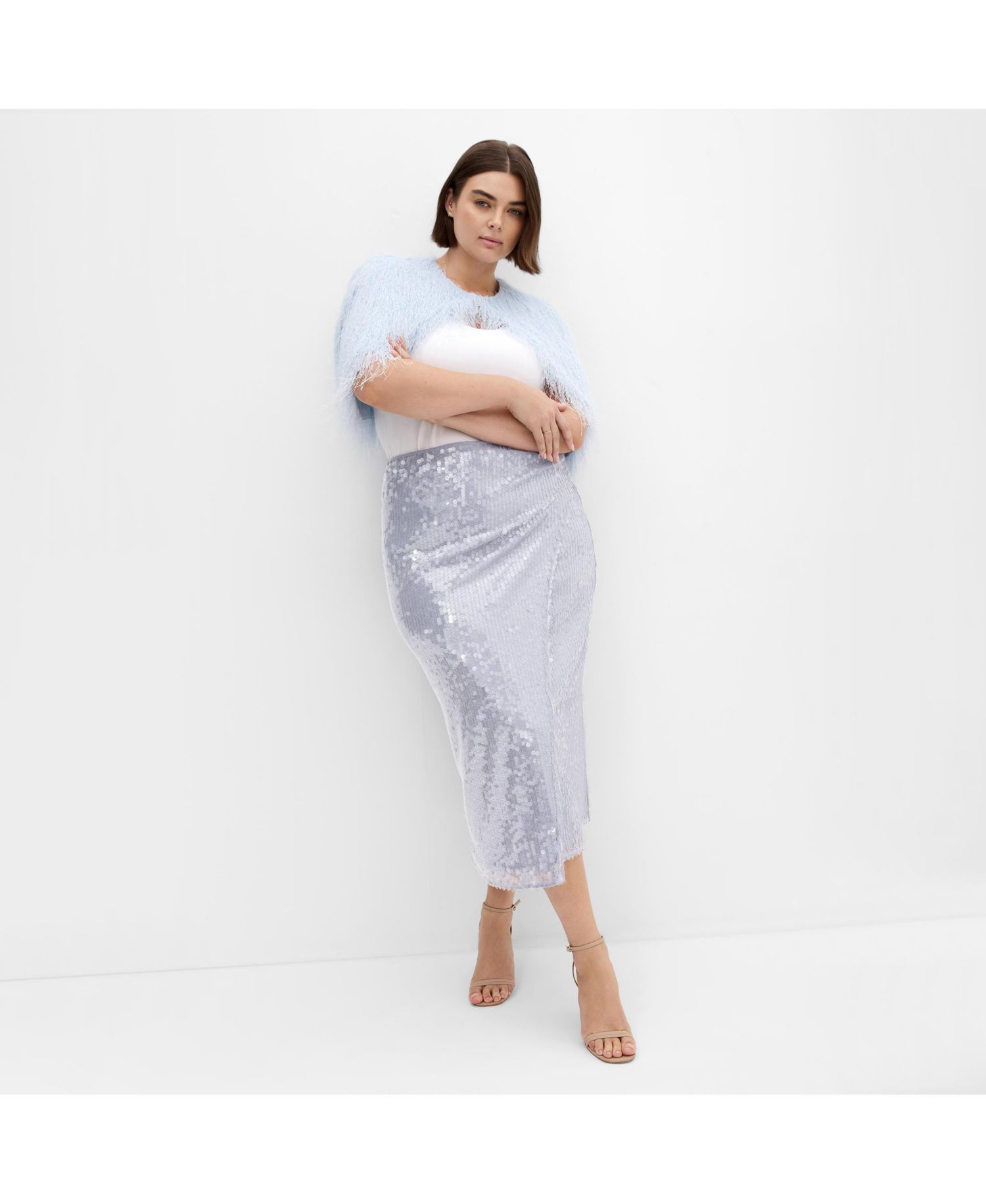 Plus Size Sequin Midi Skirt