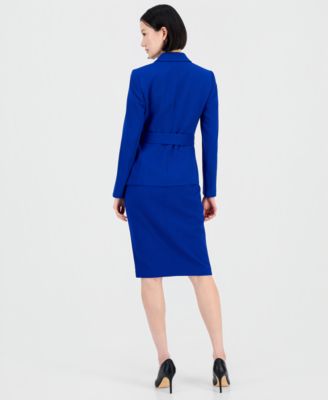 Women's Asymmetrical Belted Jacket & Pencil Skirt Suit Set
