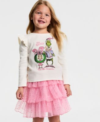 Girls' 2T-6X Long-Sleeve Top and Skirt, 2-Piece Set