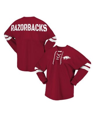 Spirit Jersey - Women's Cardinal Arkansas Razorbacks Lace-Up V-Neck Long Sleeve T-Shirt
