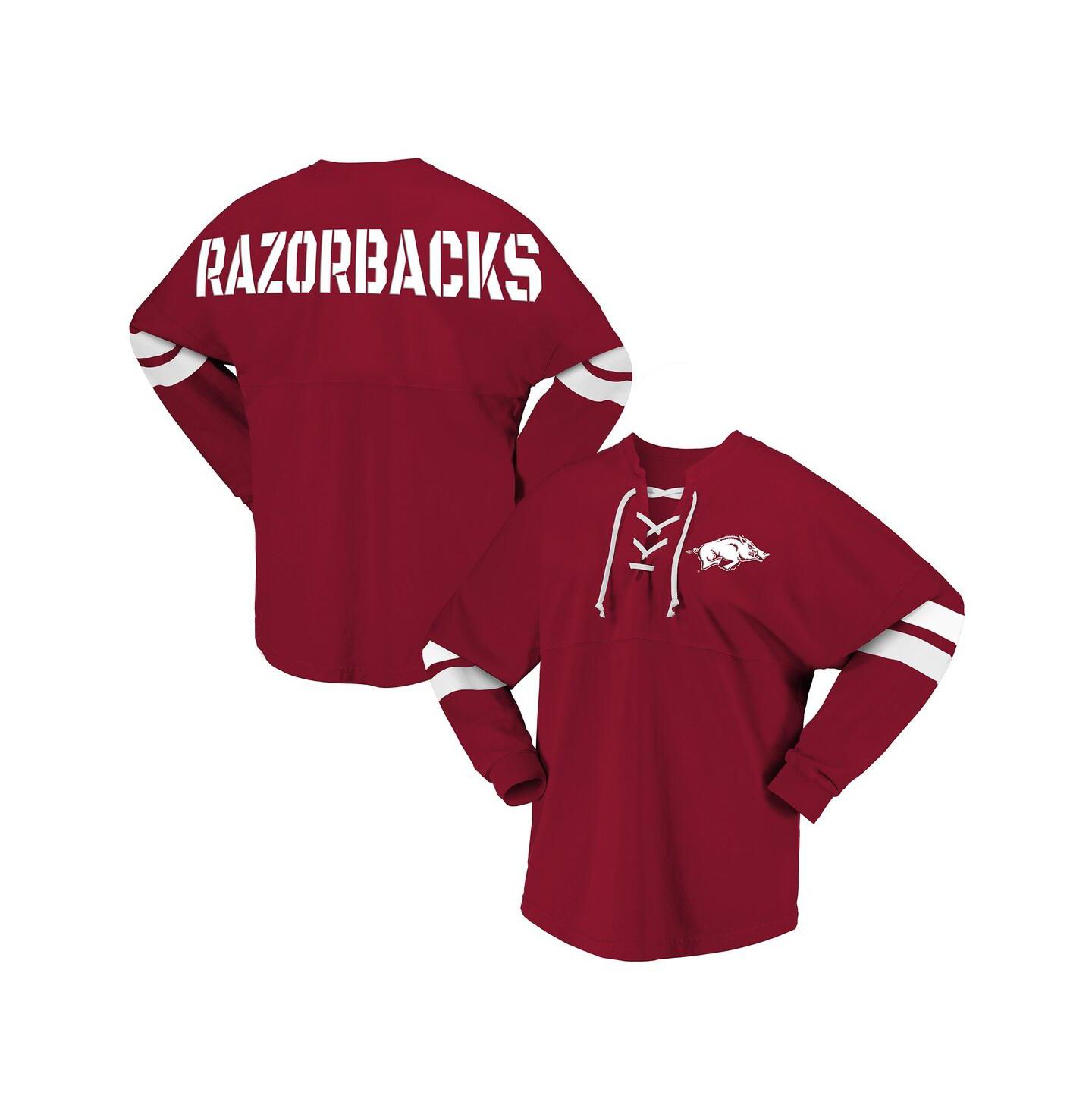 Женская футболка Spirit Jersey Cardinal Arkansas Razorbacks Lace-Up V-Neck Long Sleeve — фото 1