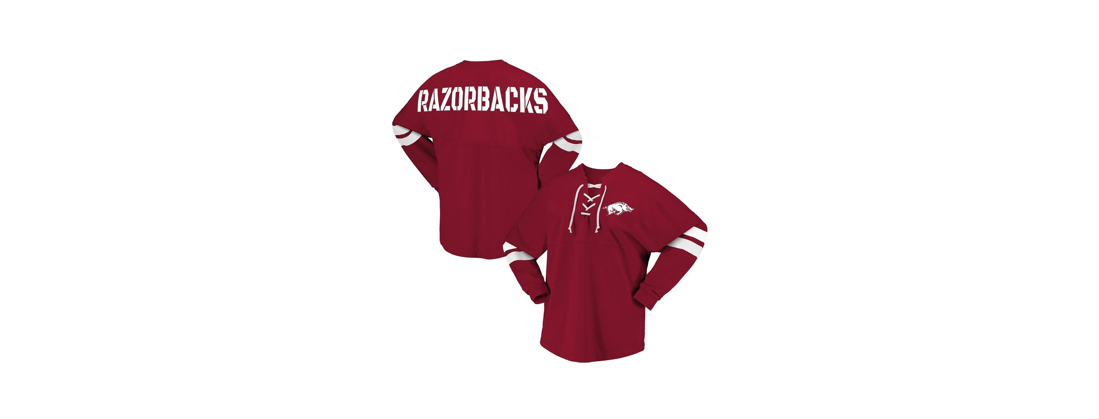 Spirit Jersey Women's Cardinal Arkansas Razorbacks Lace-Up V-Neck Long Sleeve T-Shirt