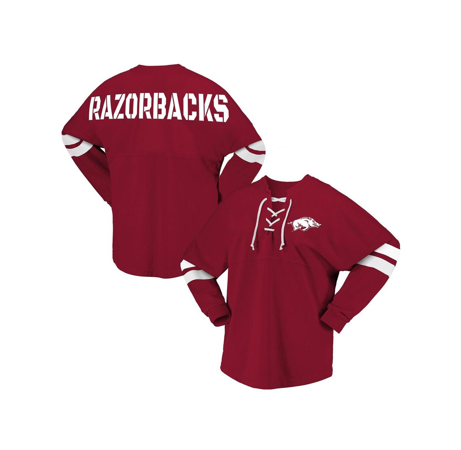 Women's Cardinal Arkansas Razorbacks Lace-Up V-Neck Long Sleeve T-Shirt