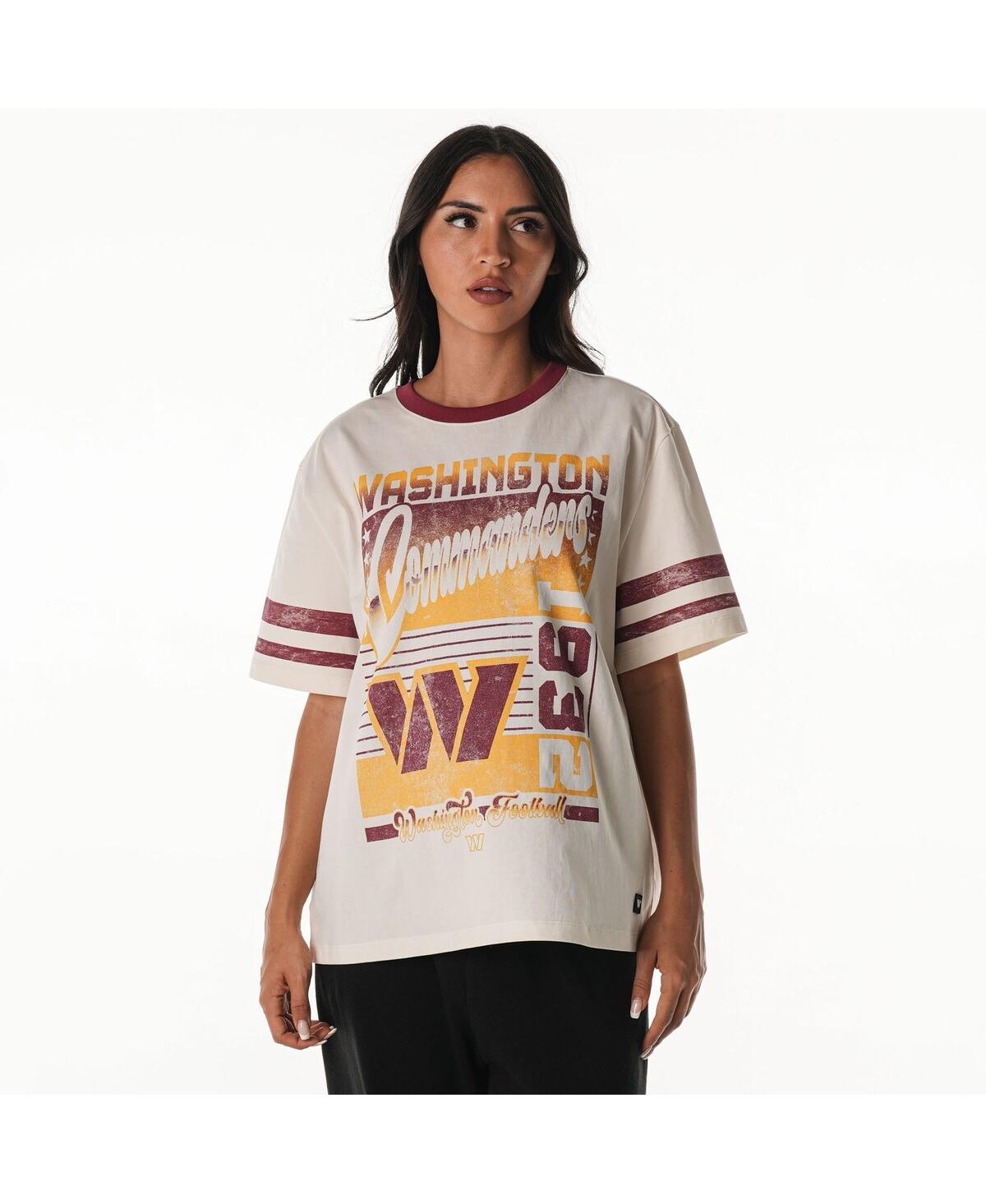 The Wild Collective Women's Cream Washington Commanders Vintage Drop Shoulder Oversized Boyfriend T-Shirt