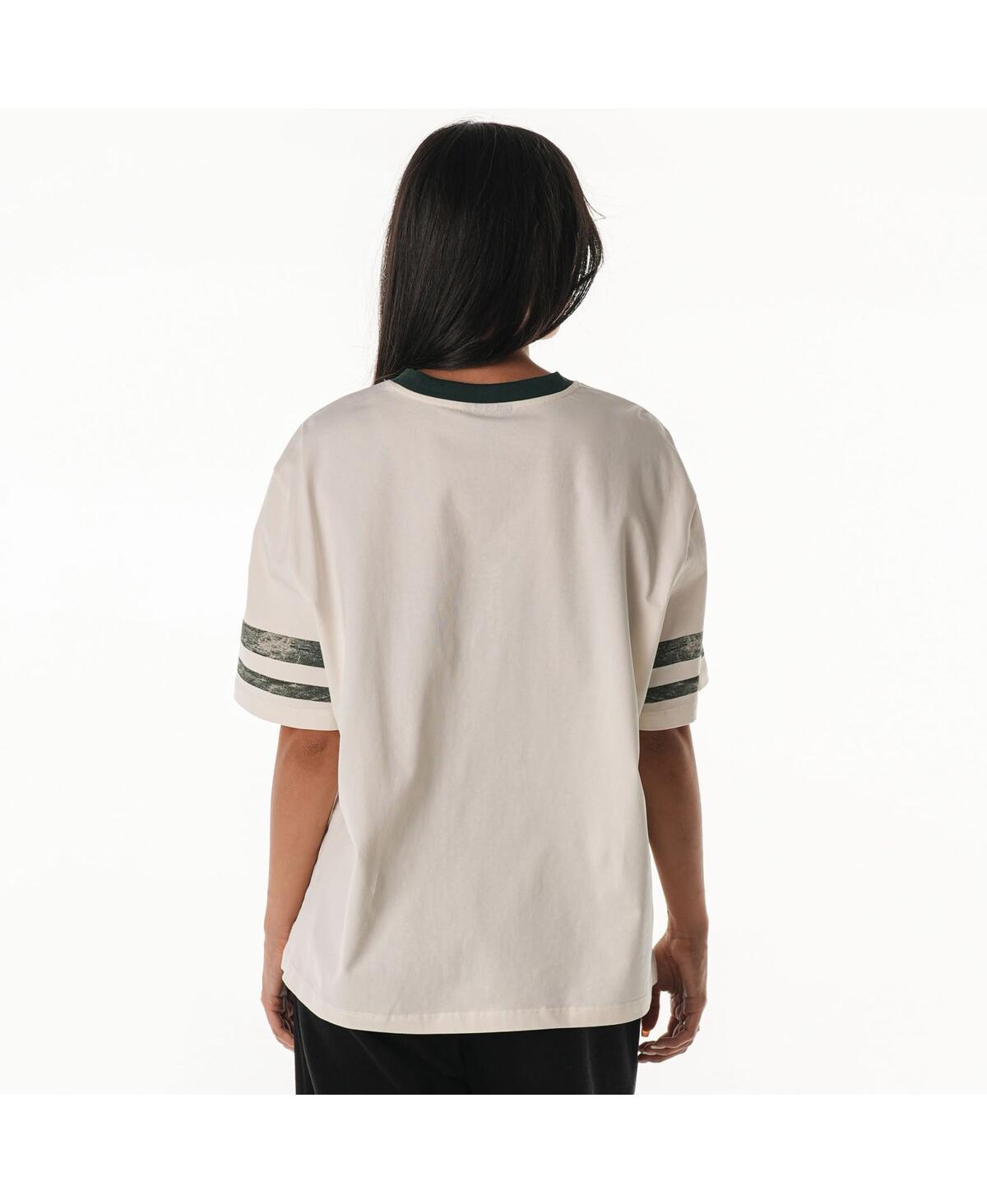 The Wild Collective Women's Cream New Orleans Saints Vintage Drop Shoulder Oversized Boyfriend T-shirt In Animal Print