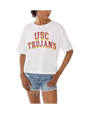 Gameday Couture - Women's White USC Trojans Claim To Fame Boxy Cropped T-Shirt
