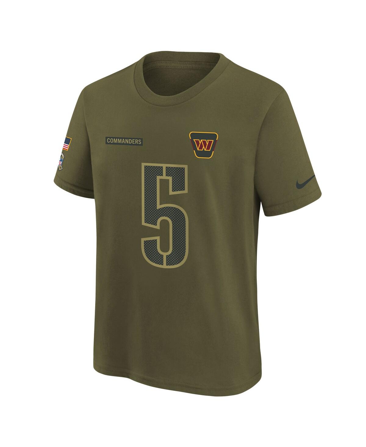 Nike Big Boys and Girls Jayden Daniels Olive Washington Commanders 2025 Salute to Service Name Number T-Shirt