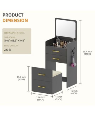 3-in-1 Vanity Desk with Flip Mirror, Glass Top, 3 Drawers