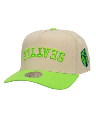 Mitchell & Ness - Men's Cream/Rave Green Seattle Sounders FC Upside Down Pro Pinch Snapback Hat