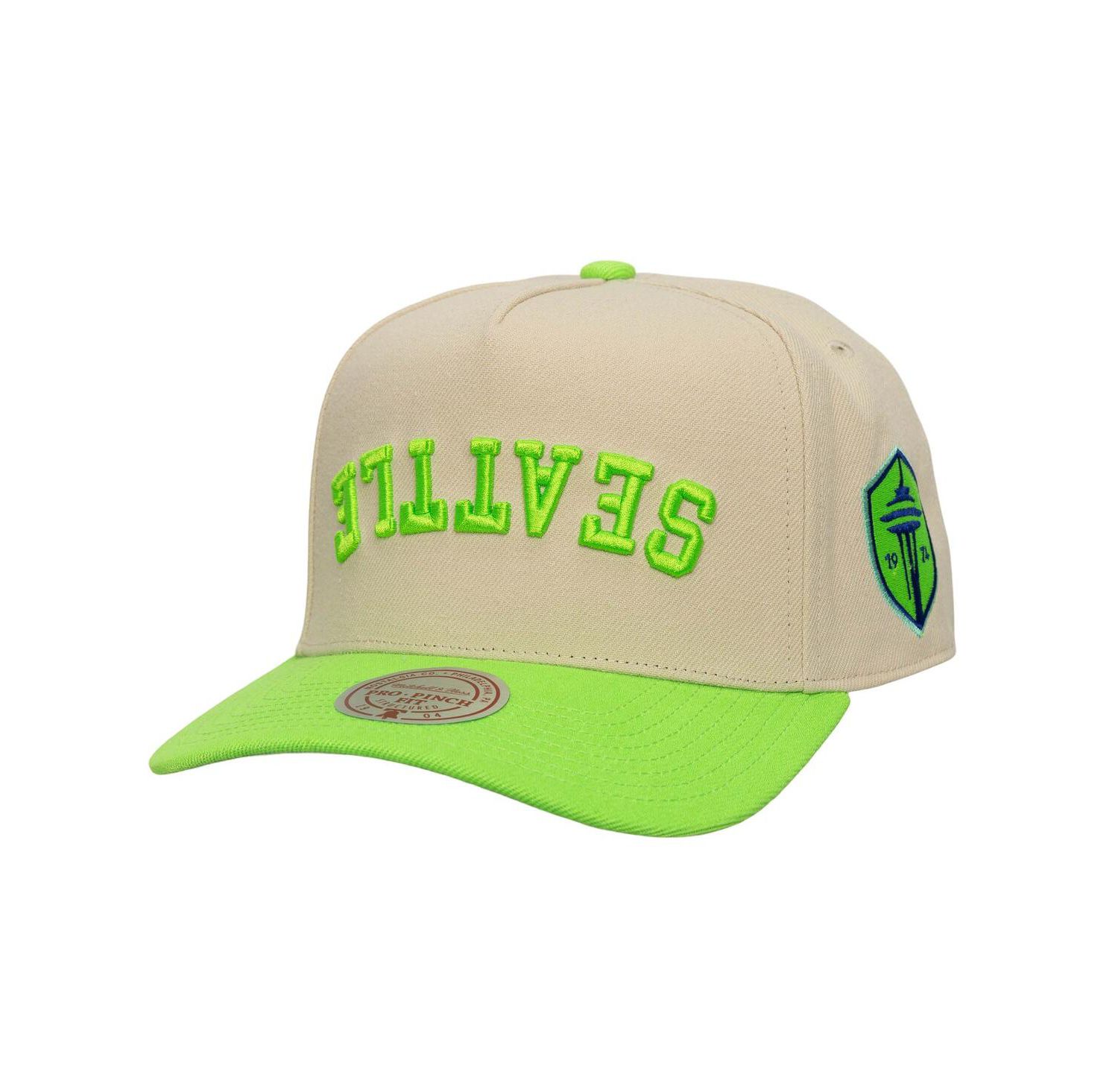 Men's Cream/Rave Green Seattle Sounders FC Upside Down Pro Pinch Snapback Hat