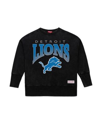 Women's Black Detroit Lions Delineate Mineral Wash Crewneck Sweatshirt