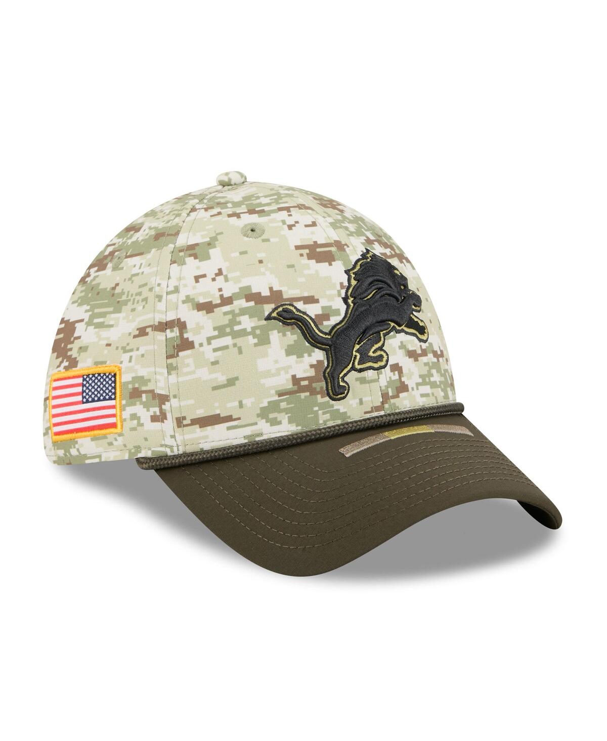 New Era Men's Camo/dark Green Detroit Lions 2025 Salute To Service 39thirty Flex Hat In Green
