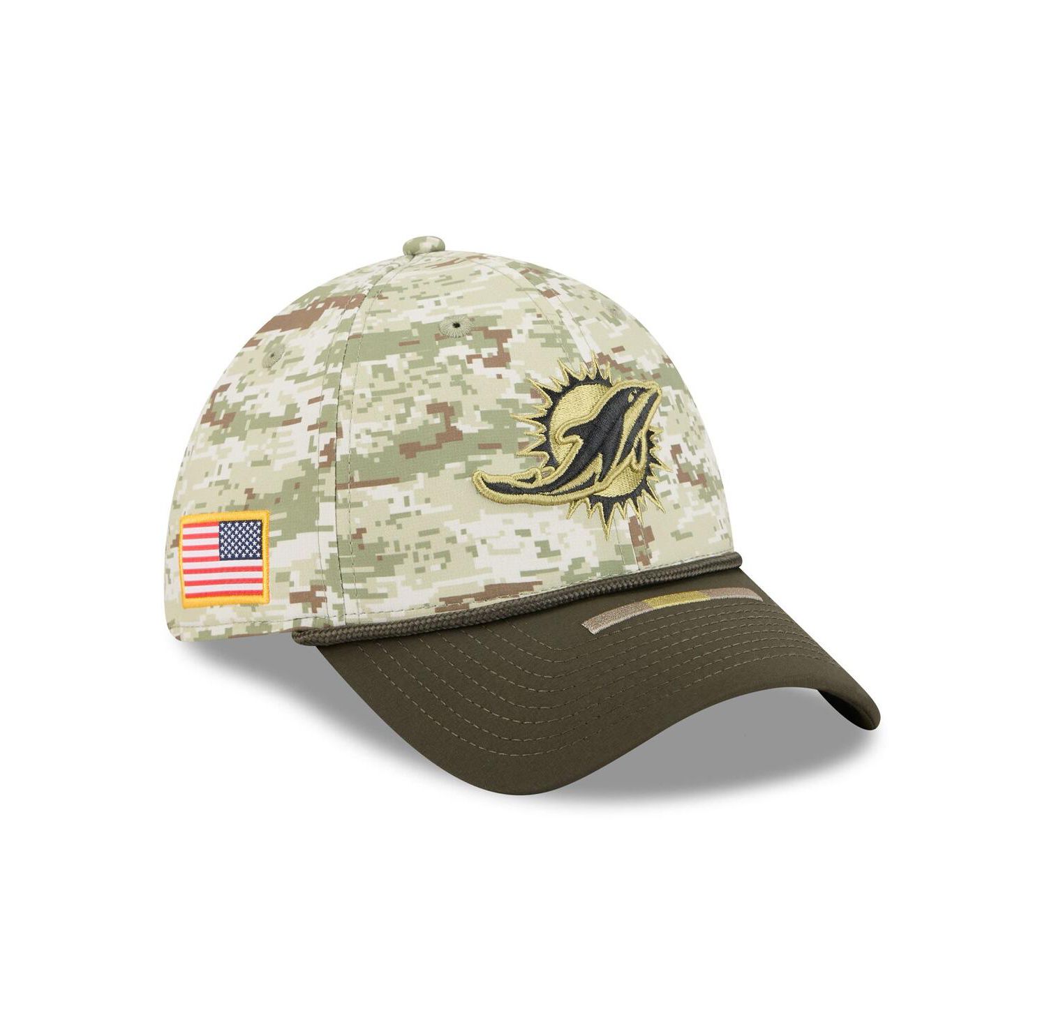 Men's Camo/Dark Green/Dark Green Miami Dolphins 2025 Salute to Service 39THIRTY Flex Hat