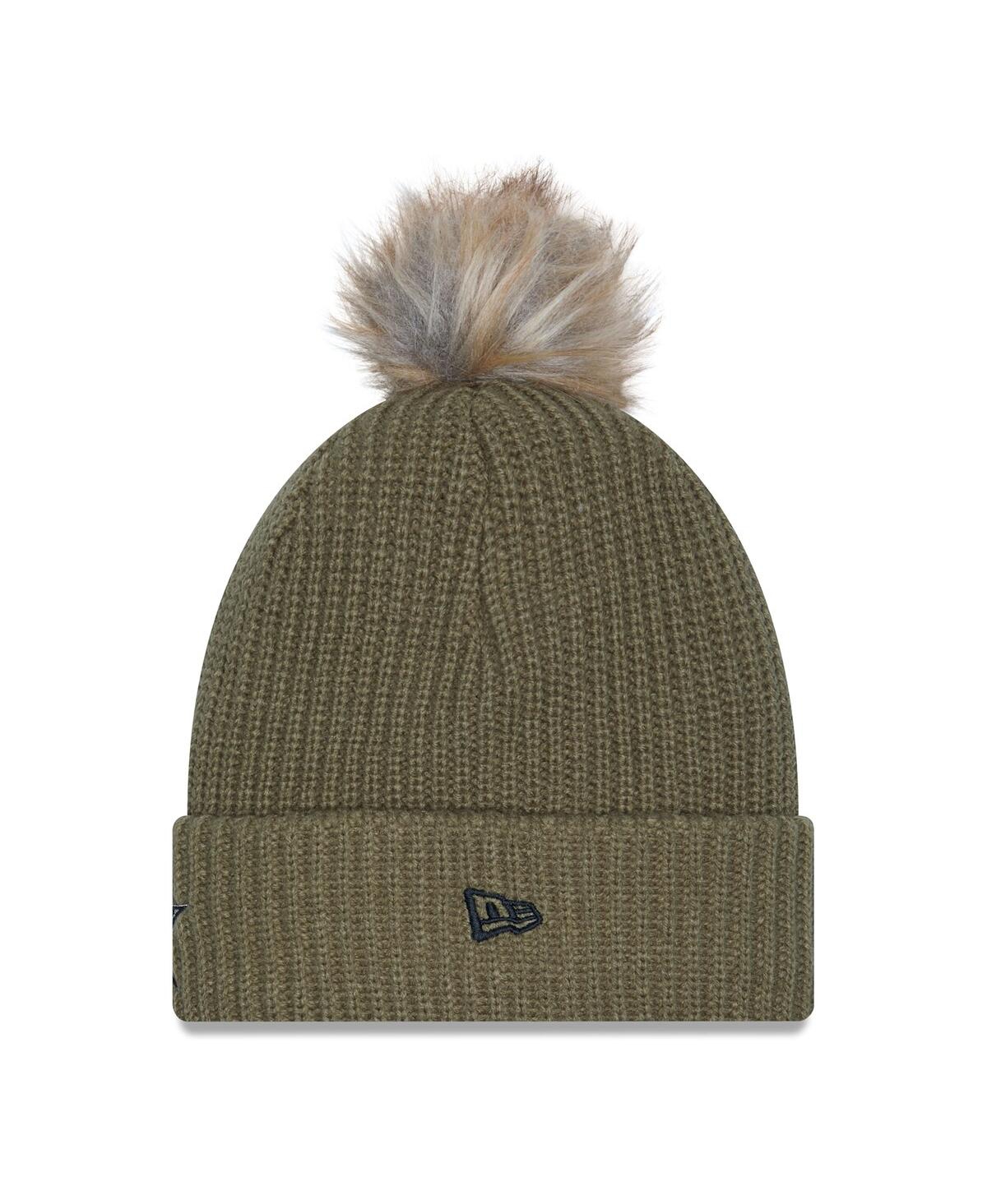New Era Women's Dark Green Dallas Cowboys 2025 Salute To Service Cuffed Knit With Pom Hat In Green