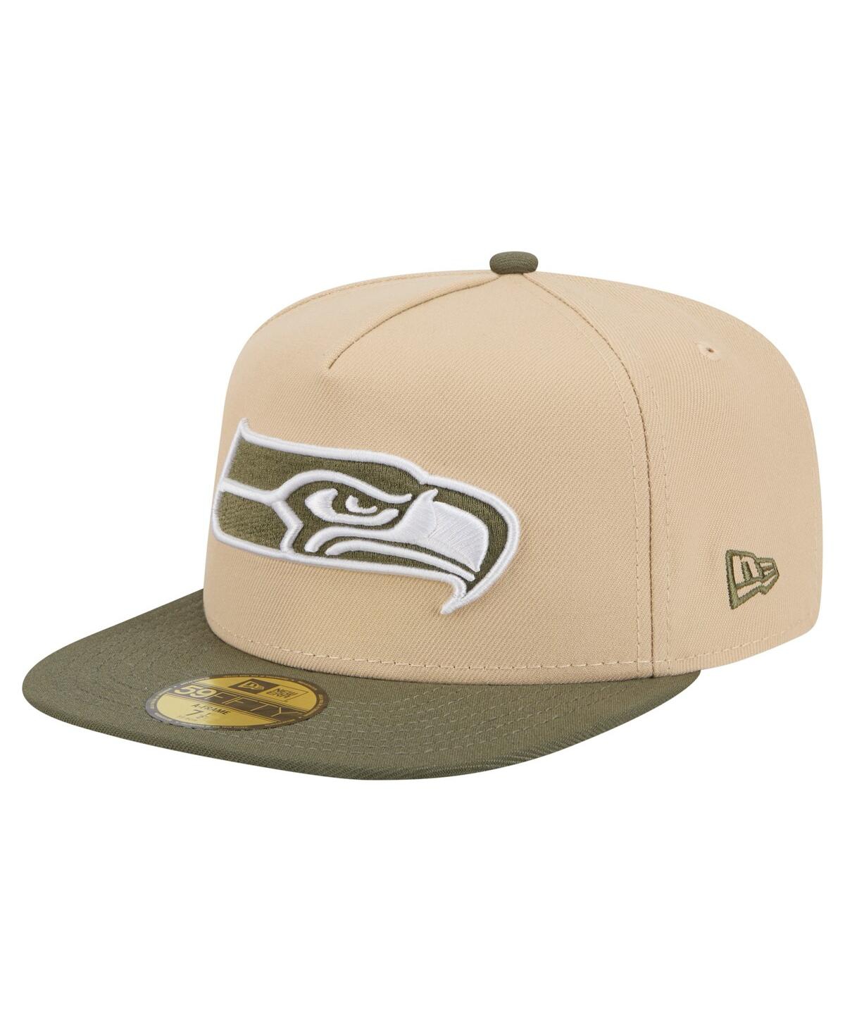 New Era Men'sâ Beige/olive Seattle Seahawks Color Pack A-frame 59fifty Fitted Hat