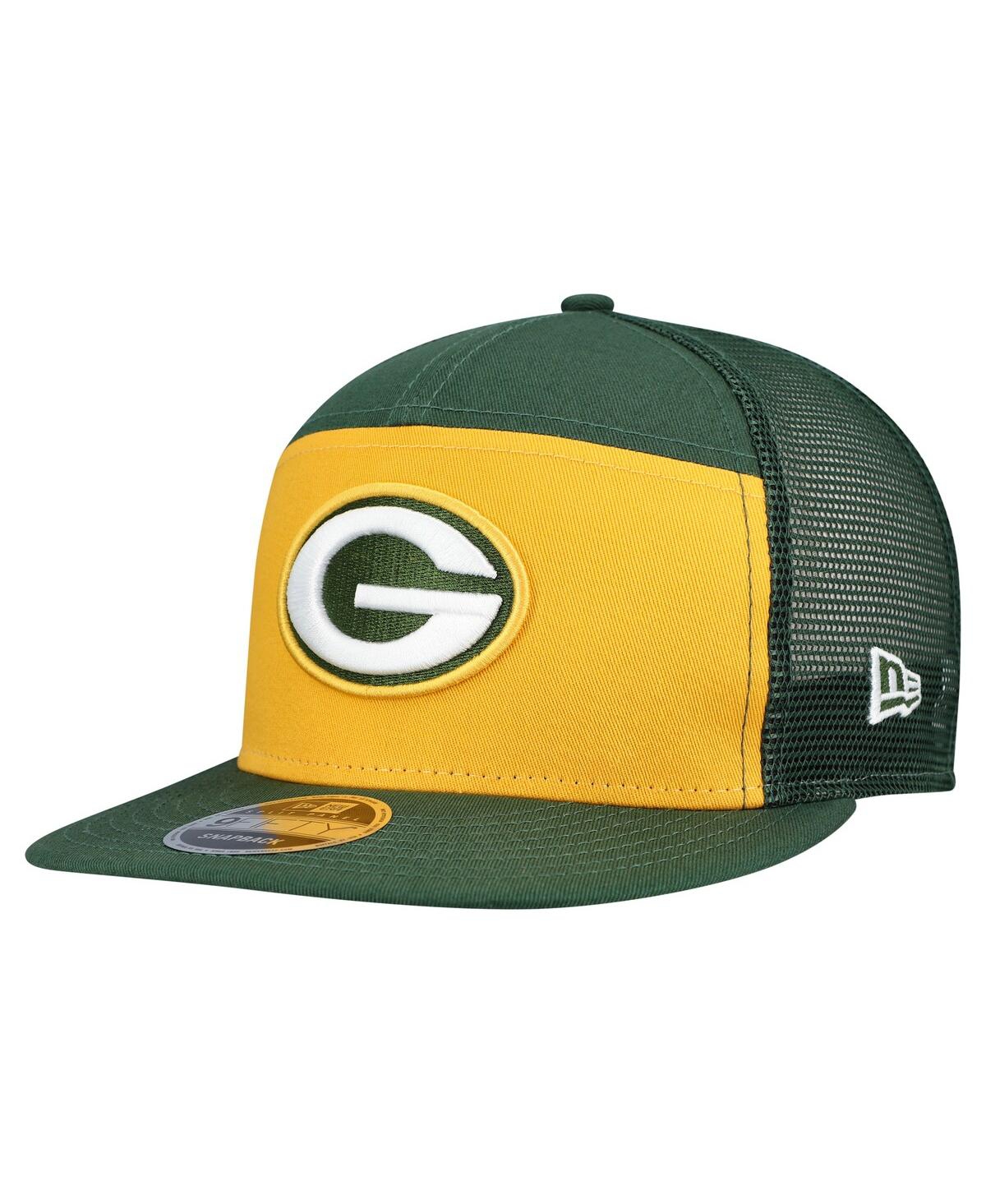 New Era Men'sâ Gold/green Bay Packers Outdoor Split Panel 9fifty Snapback Hat In Green
