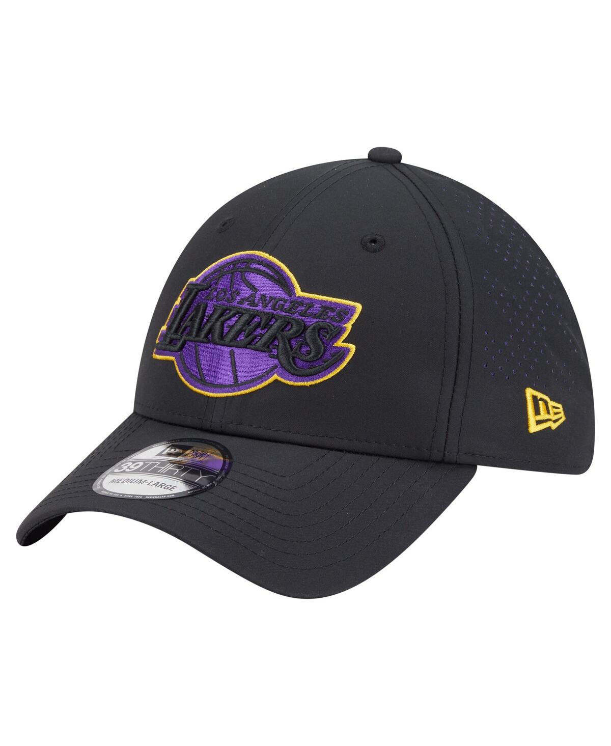New Era Men's Black Los Angeles Lakers Night 39thirty Flex Hat In Black