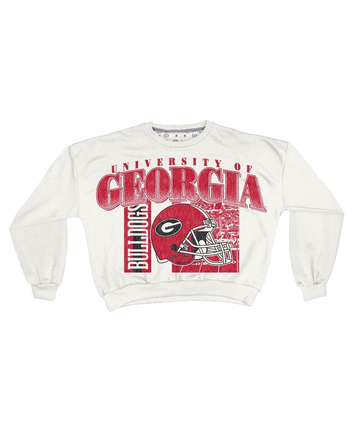 Pressbox Women's White Georgia Bulldogs Oversized Janice Retro Waist-length Sweatshirt In White