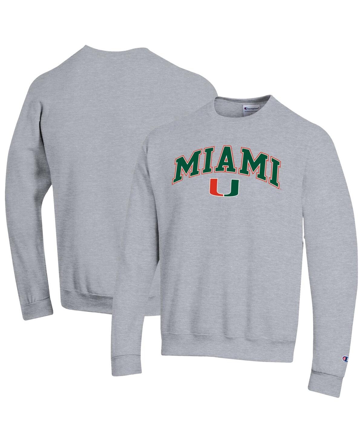Champion Men's Green Miami Hurricanes Arch Over Logo Pullover Sweatshirt - Heather Gray