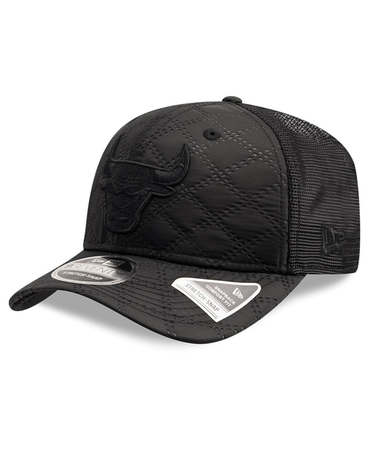 New Era Men's Black Chicago Bulls Quilted Nylon 9seventy Trucker Adjustable Hat In Black