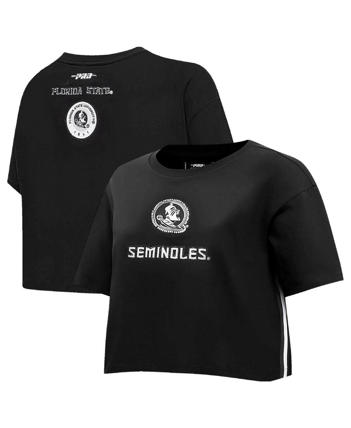 Pro Standard Women's Black Florida State Seminoles Rhinestone Cultivated-pearl Boxy Cropped T-shirt In Black