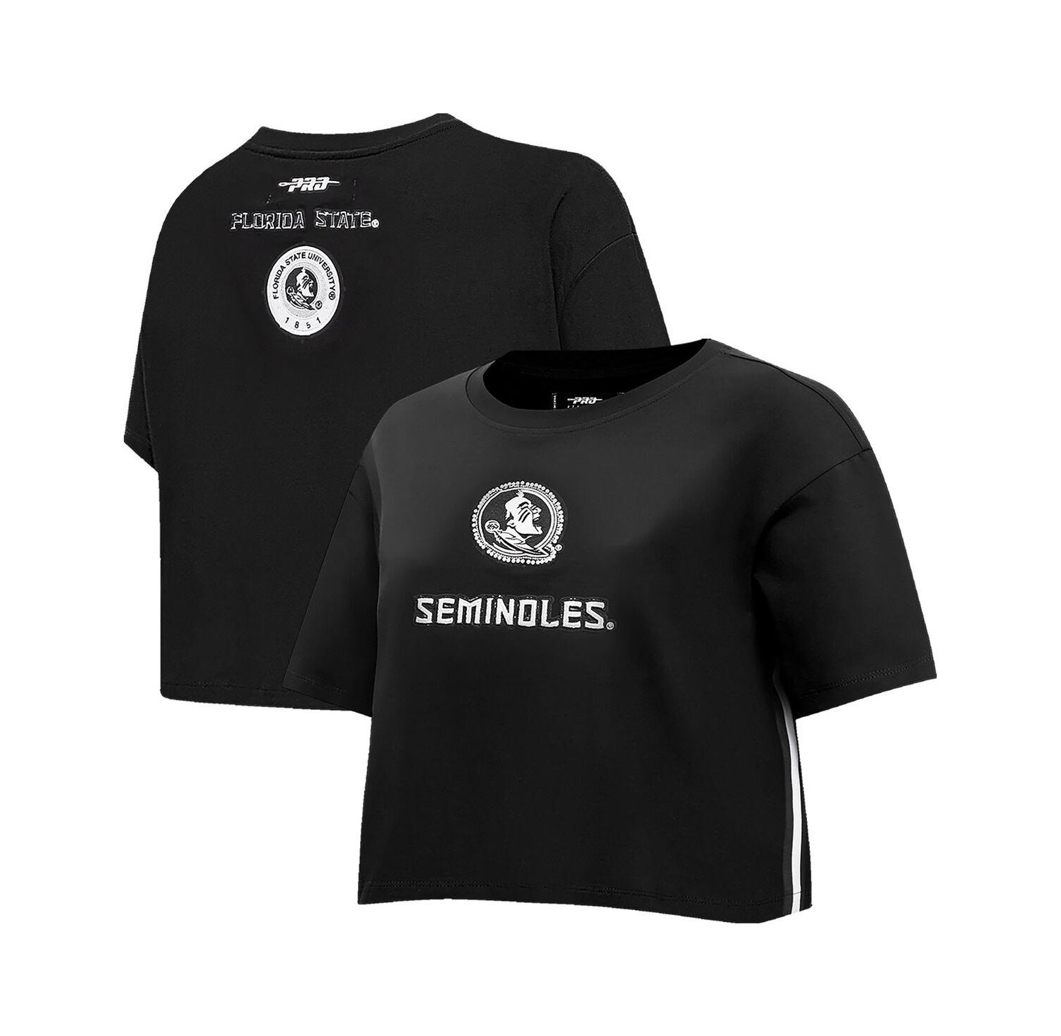 Women's Black Florida State Seminoles Rhinestone Cultivated-Pearl Boxy Cropped T-Shirt