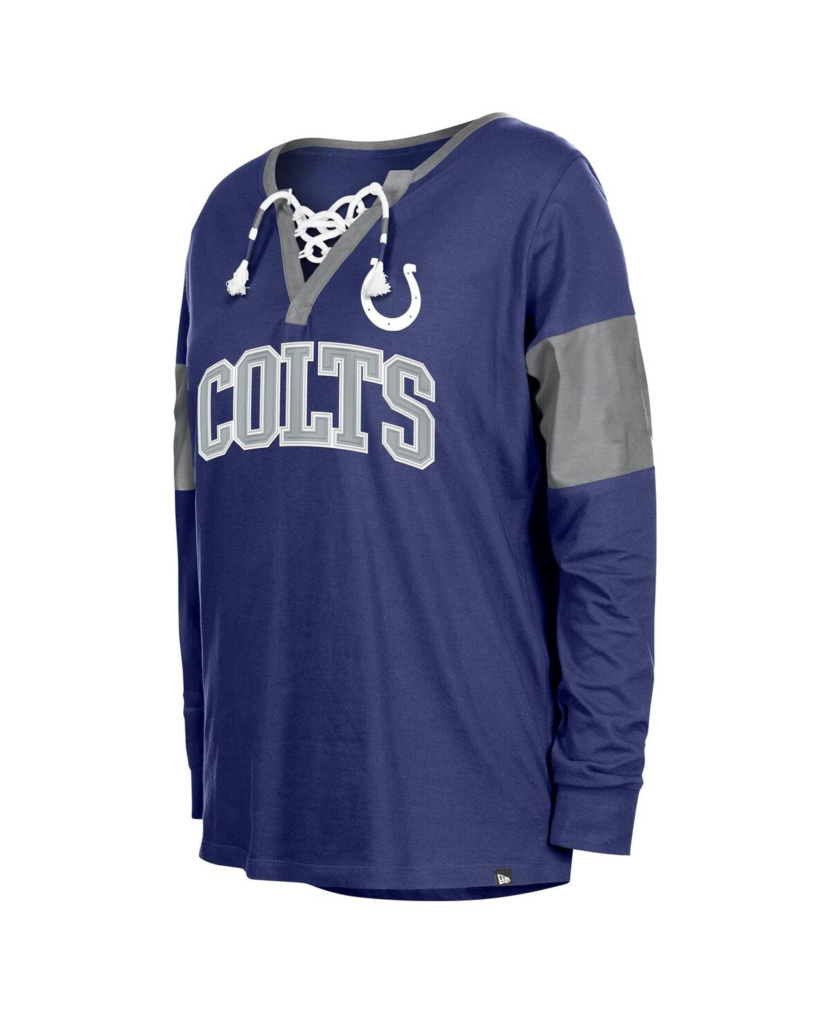 New Era Women's Royal Indianapolis Colts Lace-up Notch-neck Long Sleeve T-shirt In Animal Print