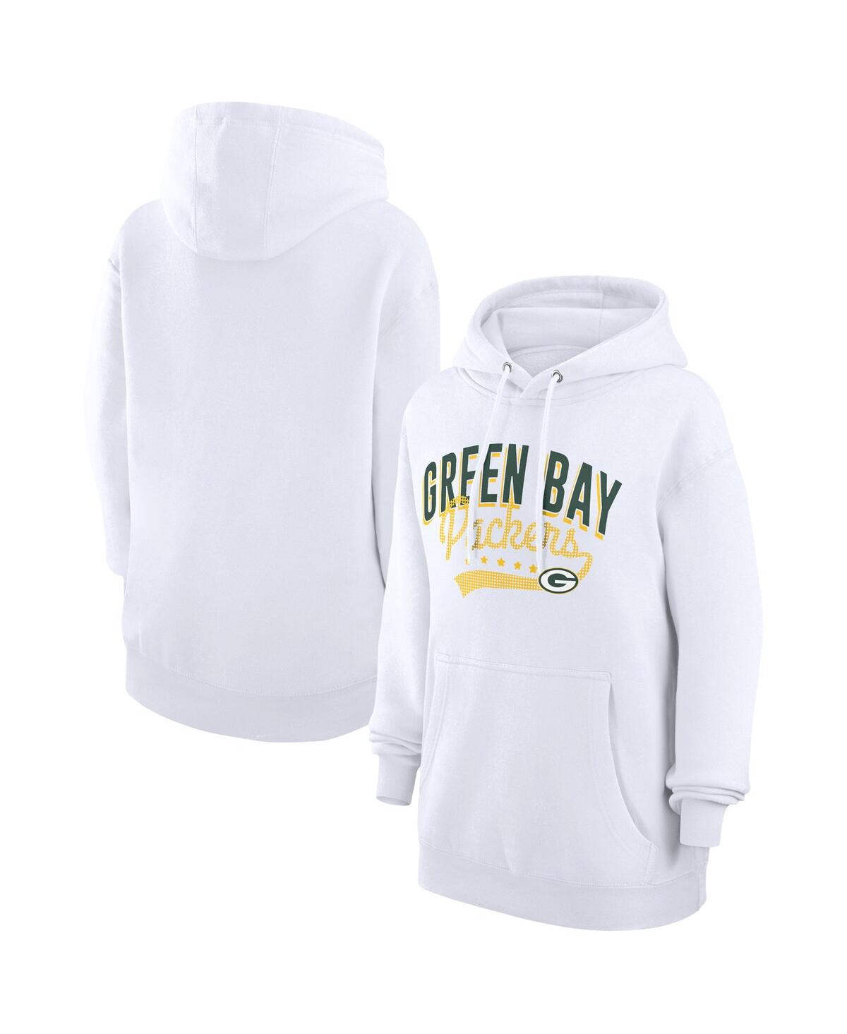 G-iii 4her By Carl Banks Women's White Green Bay Packers Filigree Logo Pullover Hoodie In White