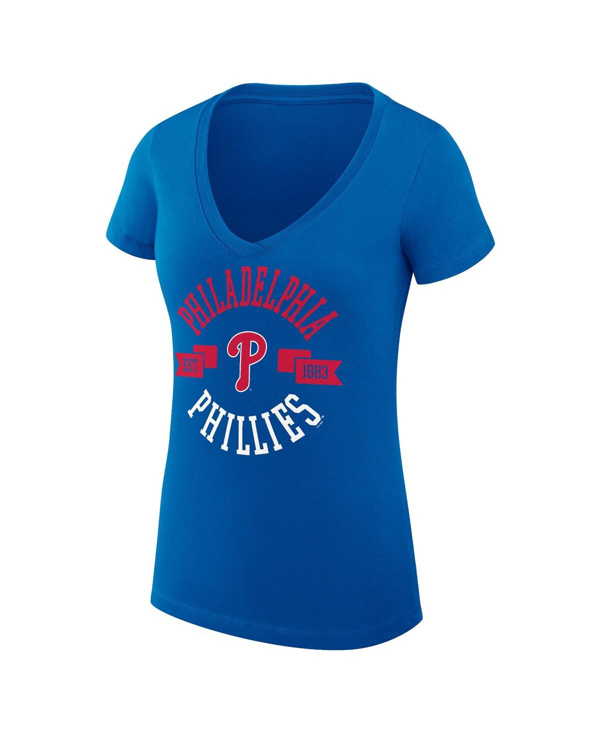 G-iii 4Her by Carl Banks Women's Royal Philadelphia Phillies Super-Slim Fit Lightweight City Graphic V-Neck T-Shirt