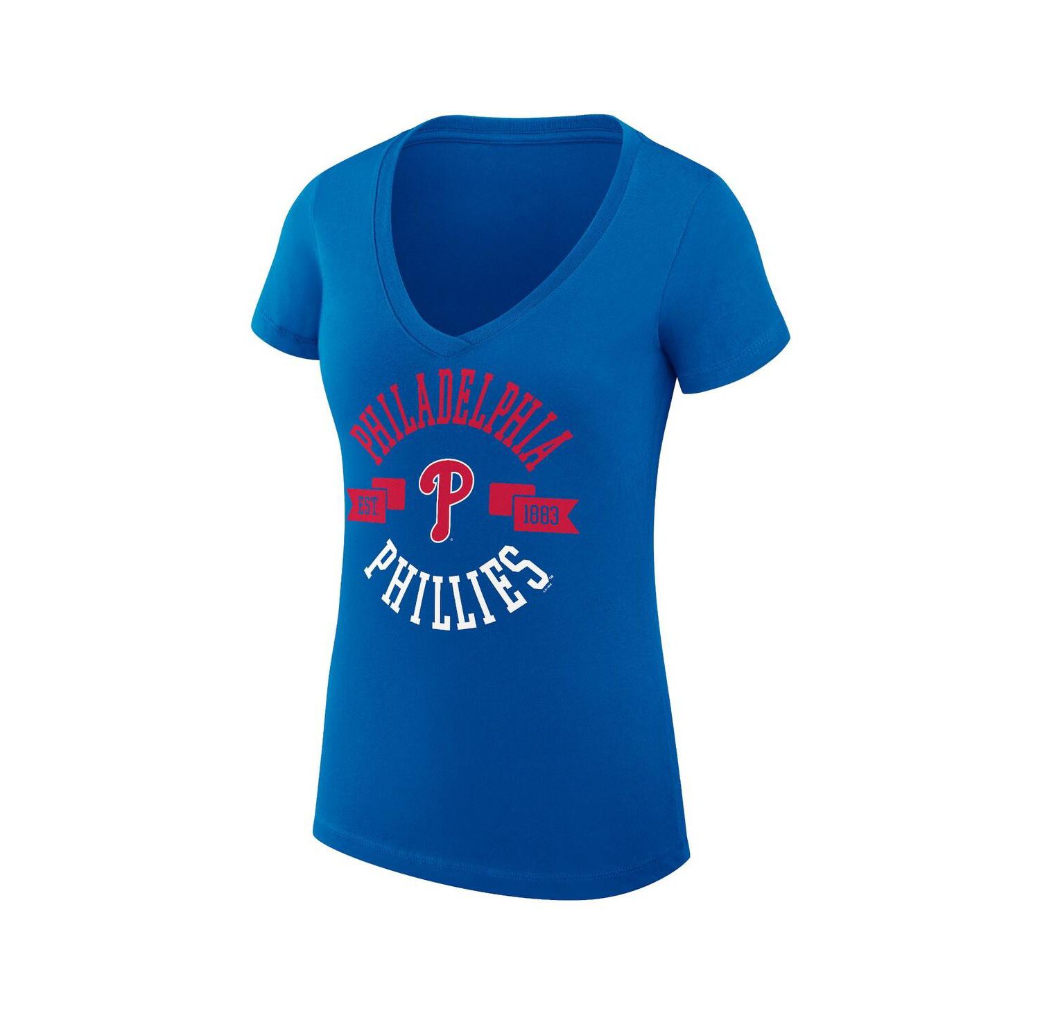 Women's Royal Philadelphia Phillies Super-Slim Fit Lightweight City Graphic V-Neck T-Shirt