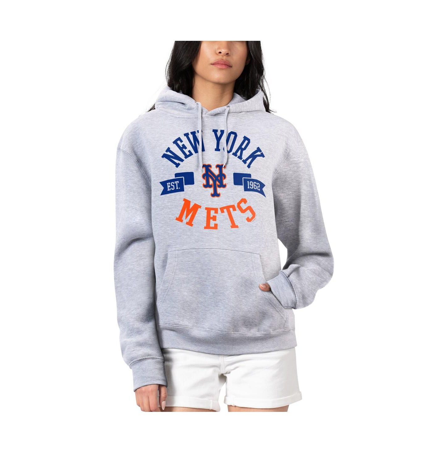 Женское худи G-III 4Her by Carl Banks Heather Gray New York Mets City Graphic Pullover — фото 1
