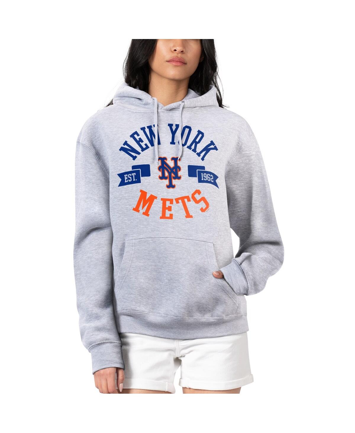 G-iii 4her By Carl Banks Women's Heather Gray New York Mets City Graphic Pullover Hoodie In Gray