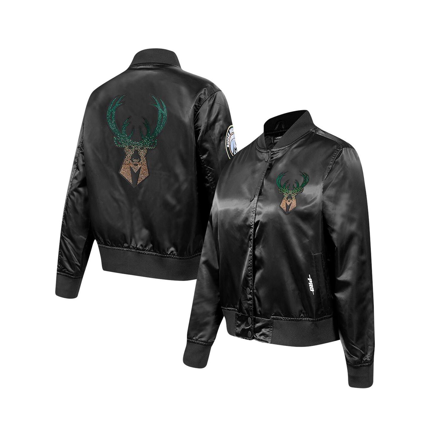 Женская куртка Pro Standard Black Milwaukee Bucks Rhinestone Satin Full-Snap — фото 1