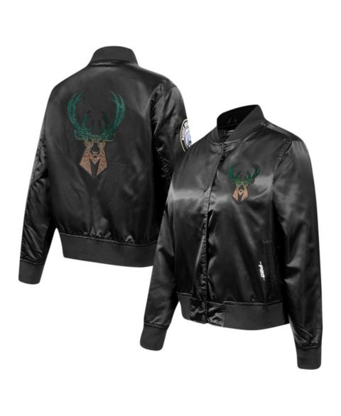 Женские куртки Pro Standard Women's Black Milwaukee Bucks Rhinestone Satin Full-Snap Jacket