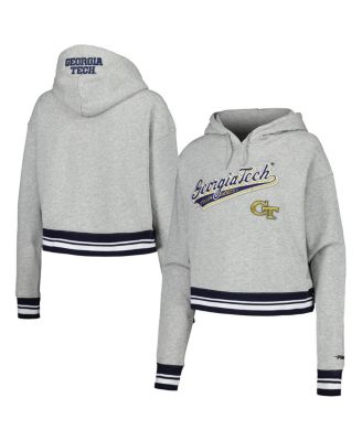 Pro Standard - Women's Heather Gray Georgia Tech Yellow Jackets Script Tail Fleece Cropped Pullover Hoodie