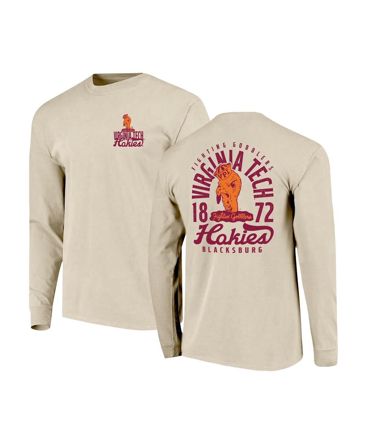 Image One Men's Natural Virginia Tech Hokies Comfort Colors Mascot Overlay Long Sleeve T-Shirt